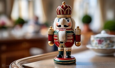 Regal nutcracker graces a sunlit table