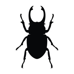 Silhouette of a majestic stag vector beetle with impressive antlers on white