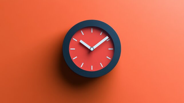 Stylish clock against a vibrant orange backdrop, emphasizing time management and modern minimalist design in graphic simplicity