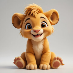 Fototapeta premium Isolated white three dimension cartoon of young lion sitting