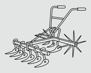 Seed Plow Line Drawing for Kids – Bold Black and White Coloring Page Vector