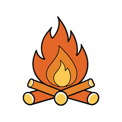 Bonfire vector illustration, glowing campfire with flames and wood logs, camping fire symbol for outdoor night design