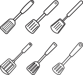 set of spatula line art, black outline, vector and illustration, coloring book page line art drawing