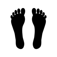 Two bare footprints, vector  black silhouette, isolated on a clean white background