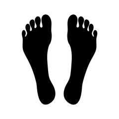 Pair of barefoot footprint silhouettes vector in black on a white background