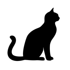 Elegant black silhouette of a vector seated cat with arched tail design