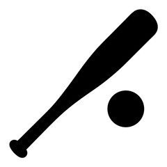 Black and White Baseball Bat and Ball Simple Vector Illustration Graphic