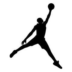 Silhouette of a Basketball Player Making vector a Jump Shot on White Background