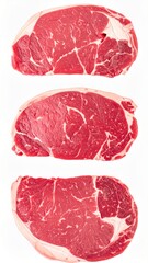 Fresh Red Meat Cuts with Clipping Path on Isolated White Background