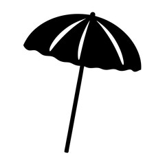 A simple black silhouette illustration vector of a beach or patio umbrella