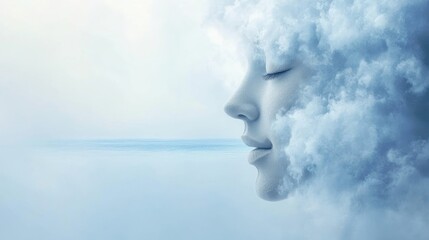 Peaceful woman face in clouds
