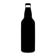 Simple silhouette of a dark glass vector beer bottle on a white background