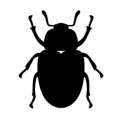 Black silhouette of a beetle with vector six legs and two antennae on white