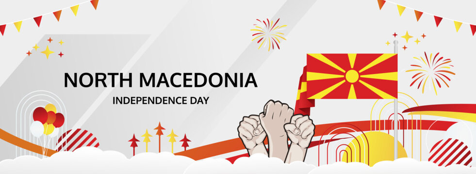North Macedonia Republic Day greeting banner. 2 August Happy National Day. Festive horizontal templates in flag colors, great for festival event, modern poster, tourism campaign, and holiday sale