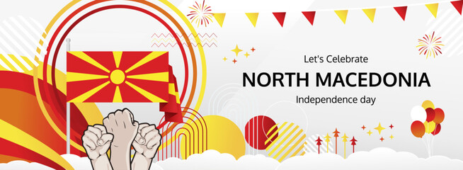 North Macedonia Republic Day greeting banner. 2 August Happy National Day. Festive horizontal templates in flag colors, great for festival event, modern poster, tourism campaign, and holiday sale