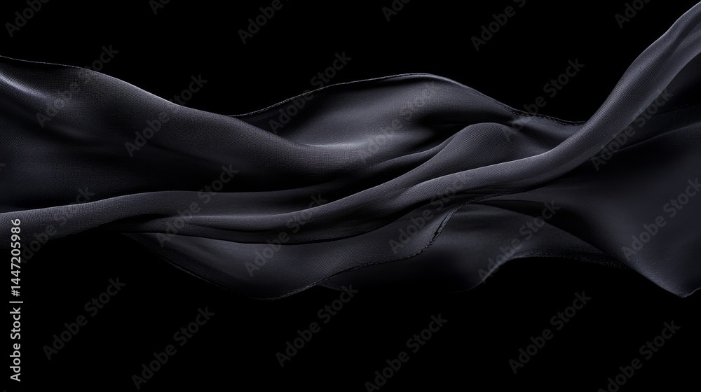 Fototapete Translucent silk scarf floats gently in midair, its soft edges illuminated by hidden light, creating a captivating display of fluidity and elegance against darkness