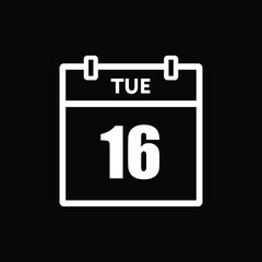 calender icon, 16 tuesday icon with black background