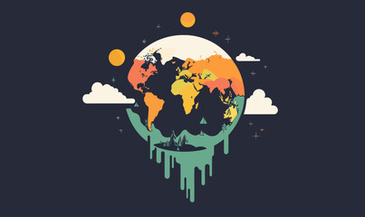Minimalist Earth Dripping Concept for Environmental Awareness in Flat Vector Art