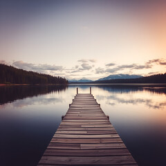 Fototapeta premium Wooden dock stretching out into the lake