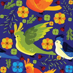Vector spring bird pattern illustration 