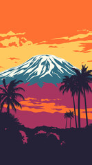 Retro Style Kilimanjaro Mountain Travel Poster: Exotic African Landscape