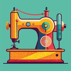 Vintage sewing machine Equipment for sewing Vogue clothes. Vector illustration.