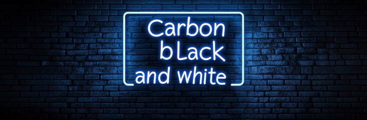 Obraz premium Blue Neon Sign Carbon Black and White on Dark Brick Wall