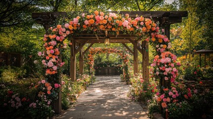 Rose archway garden path