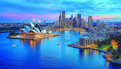 Fototapeta premium Cityscape twilight harbor view
