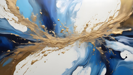 A shimmering painting of liquid golden blue artistic image. Marble effect background or texture.