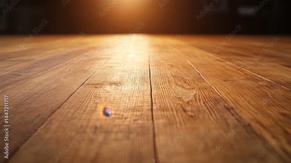 Poster Aged wooden surface showcases deep grain textures and cracks, illuminated by soft light that enhances its rustic charm in a dark setting