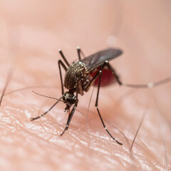 Fototapeta premium Close-Up of Mosquito Biting Human Skin