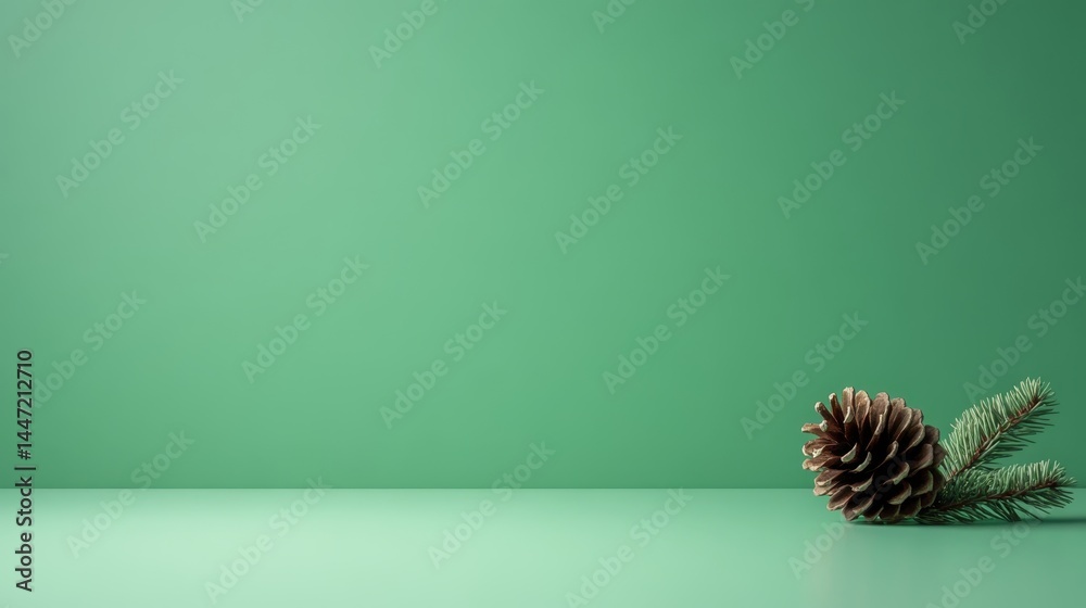 Poster A fir branch displays a single pinecone on a soft pastel green backdrop, creating a tranquil and serene atmosphere with ample copy space for text