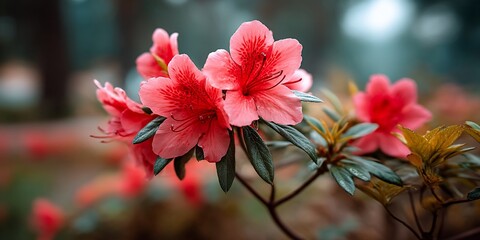 Obraz premium Vibrant rhododendrons in a serene garden