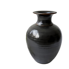 Fototapeta premium Elegant Dark Gray Ceramic Vase Home Decor Tabletop Vase Pottery isolated on transparent background