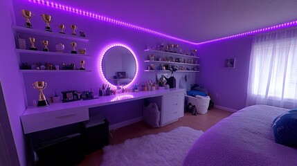 Stylish, purple-lit vanity