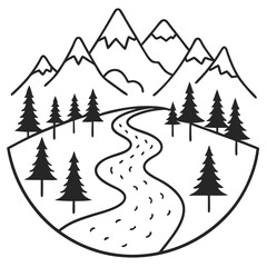 Obraz premium River Forest Outline Coloring Book Page Line Art