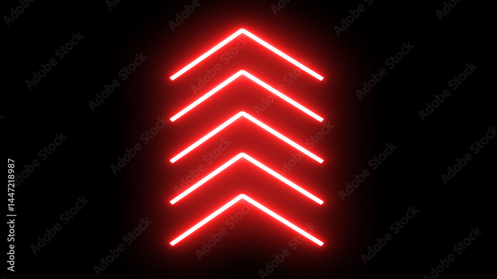 Poster neon upward arrow icon. retro signboard with up arrow. glowing red single-line upload arrow icon on 