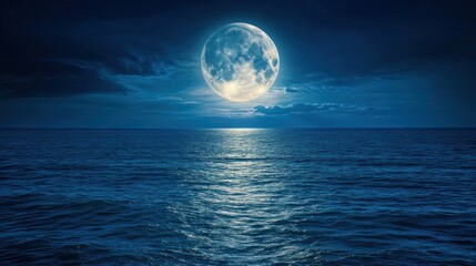 Serene Night: Full Moon Over the Ocean