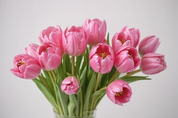 Obraz premium A cluster of vibrant pink tulips on a pristine white background , bunch, image, floral design