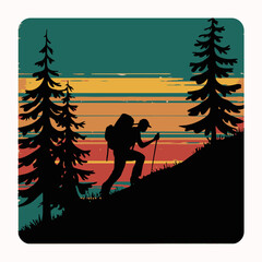 "Vintage Grunge Hiking Adventure Scene with Lone Explorer 