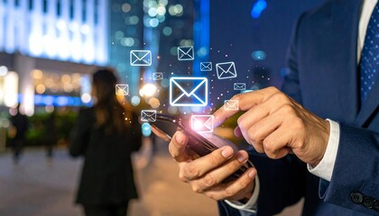 businessman pressing social network icon