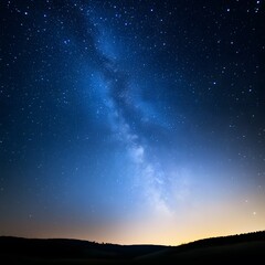Majestic Milky Way Galaxy over Dark Silhouetted Landscape at Night Breathtaking Celestial Night Sky View