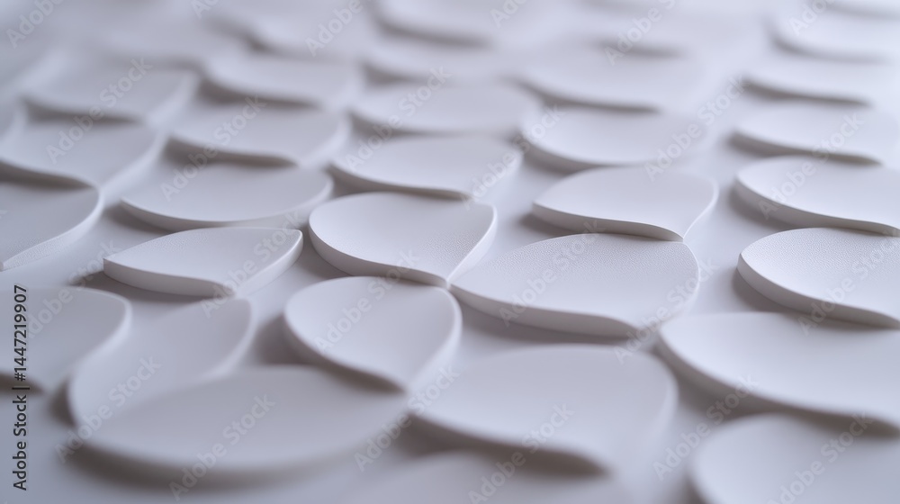 Poster close-up view of a beautifully crafted white 3d floral tile ideal for enhancing sophisticated interi