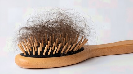 A brush filled with hair highlights the visible effects of hair loss, offering a poignant reminder of alopecia and the emotional impact of this condition.