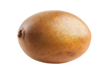 Golden-brown, whole fruit, likely a type of kiwi, is featured in a close-up  shot against a plain background.