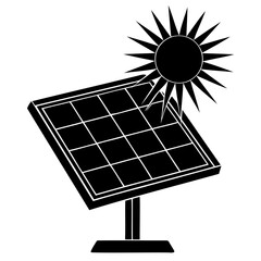 Solar panel and sun illustration for renewable energy and sustainable power solutions for the environment isolated on transparent background