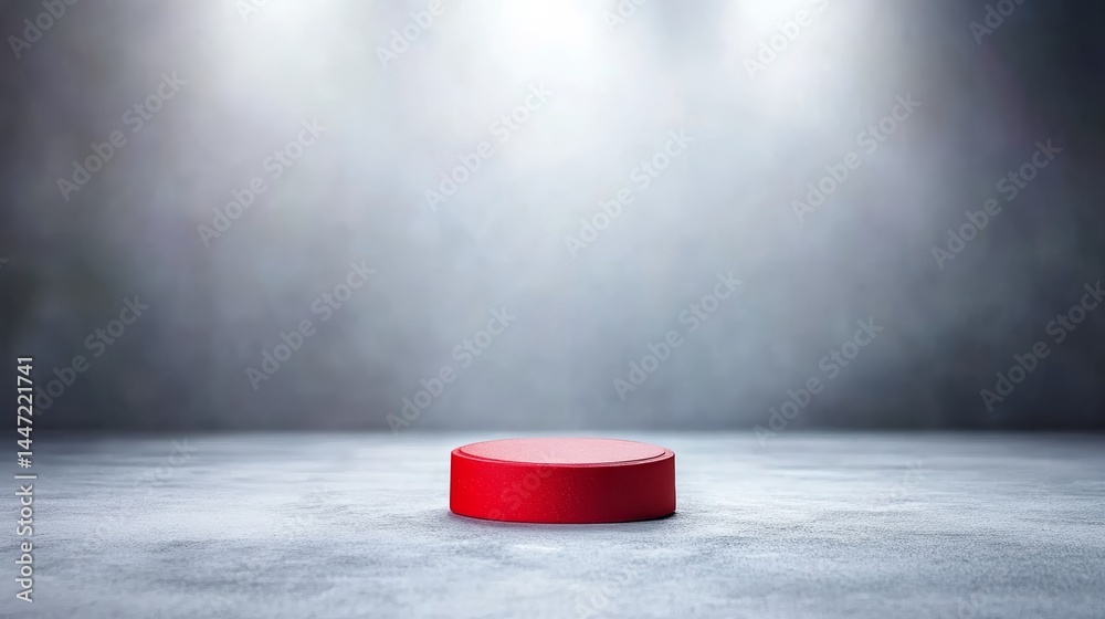 Poster bright red podium is highlighted by a single spotlight, standing prominently against a soft gradient