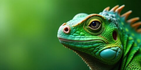 Obraz premium Close-up Portrait of a Vibrant Green Lizard with Intricate Scaly Skin and Striking Eyes, Displaying Natural Beauty and Wildlife Detail