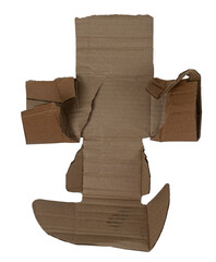 Isolated flattened crumpled corrugated cardboard box on white background